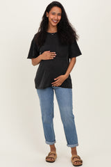 Black Vintage Wash Raw Edge Pocket Maternity T-Shirt