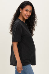 Black Vintage Wash Raw Edge Pocket Maternity T-Shirt
