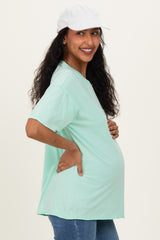 Mint Vintage Wash Raw Edge Pocket Maternity T-Shirt