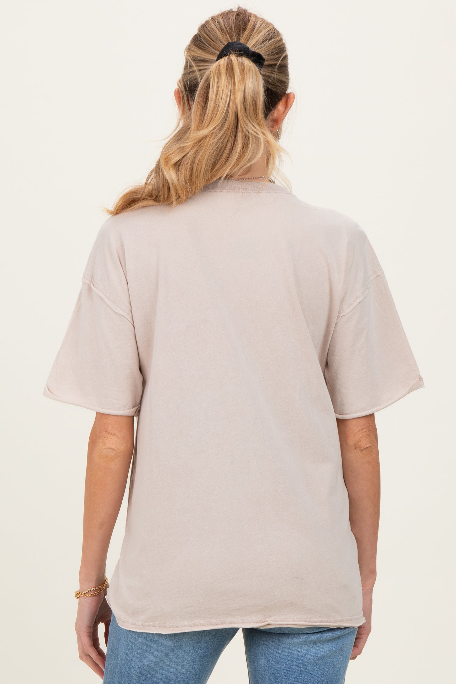 Light Taupe Vintage Wash Raw Edge Pocket Maternity T-Shirt