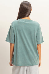 Teal Vintage Wash Raw Edge Pocket T-Shirt