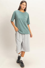 Teal Vintage Wash Raw Edge Pocket T-Shirt