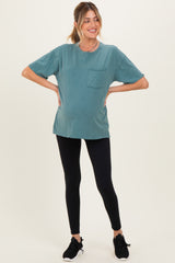 Teal Vintage Wash Raw Edge Pocket Maternity T-Shirt