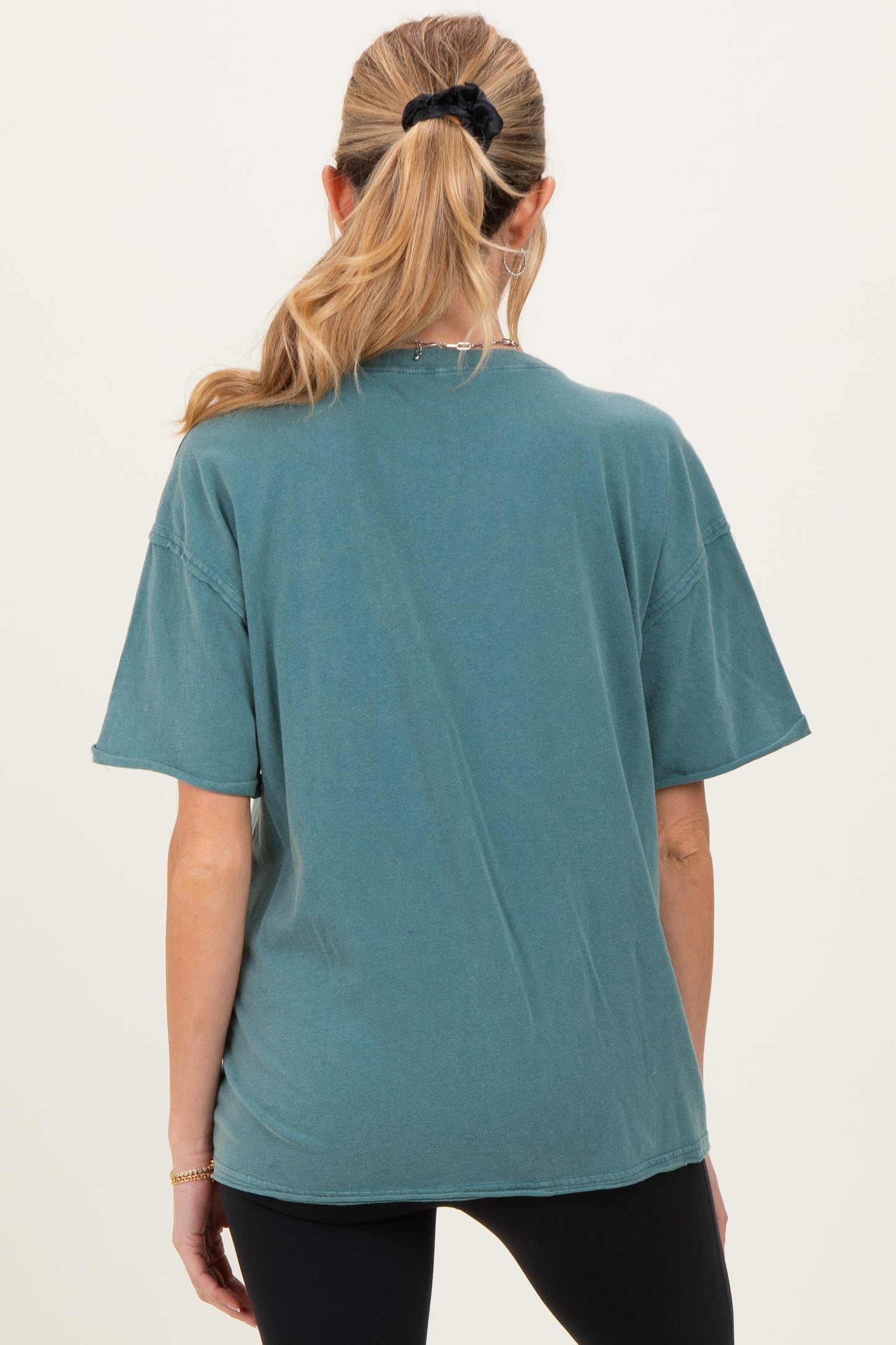 Teal Vintage Wash Raw Edge Pocket Maternity T-Shirt