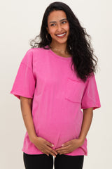 Fuchsia Vintage Wash Raw Edge Pocket Maternity T-Shirt