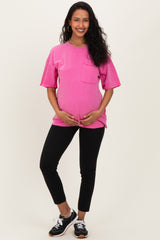 Fuchsia Vintage Wash Raw Edge Pocket Maternity T-Shirt