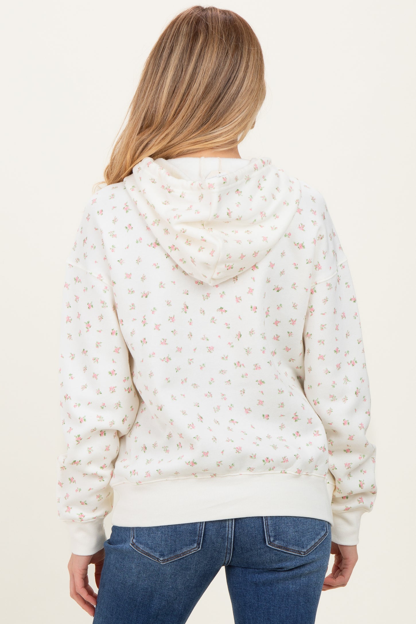 Pink Floral French Terry Maternity Hoodie