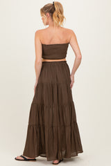 Chocolate Smocked Tube Top Tiered Skirt Maternity Set