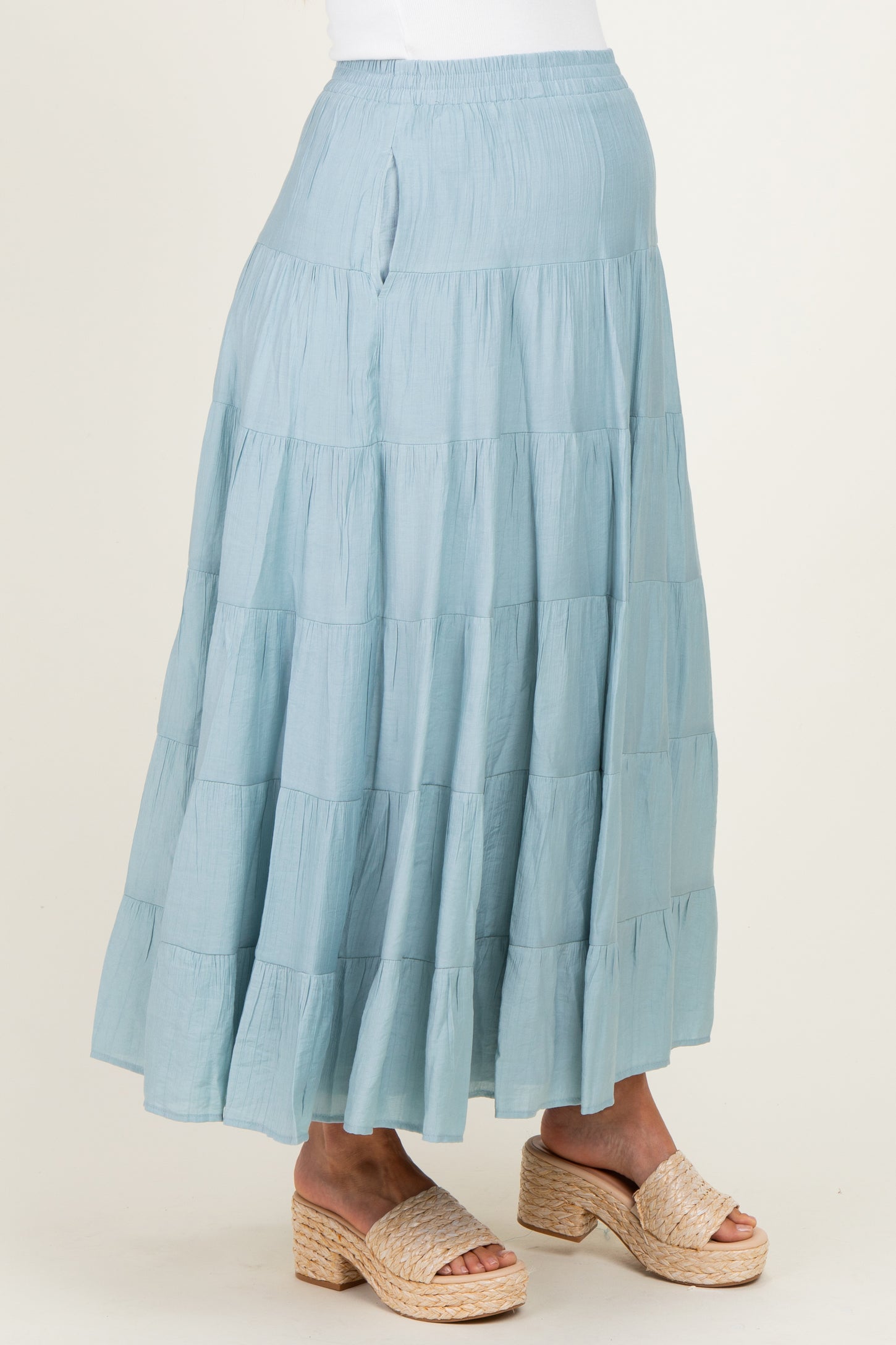Sage Tiered Maternity Maxi Skirt