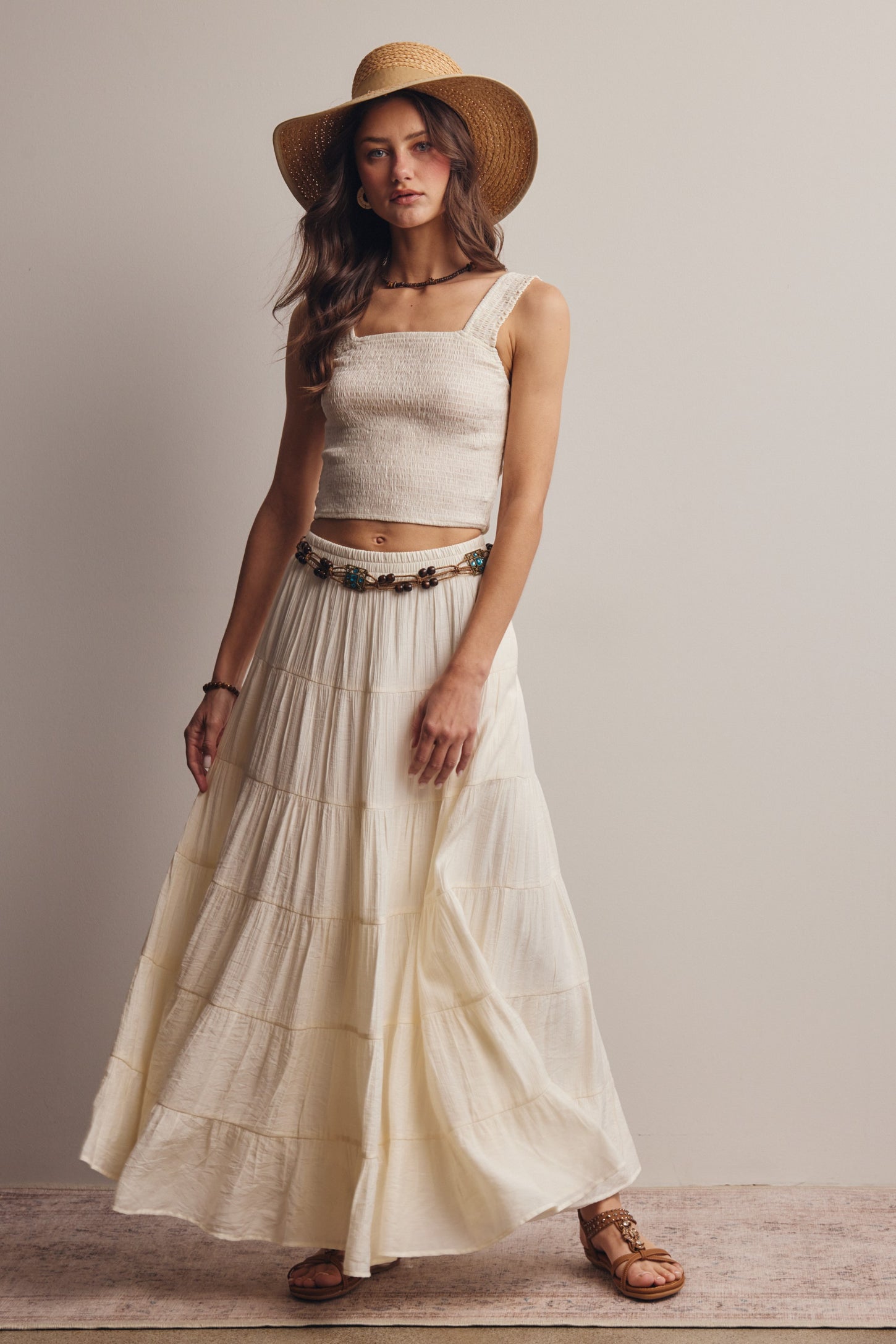 Cream Tiered Maxi Skirt
