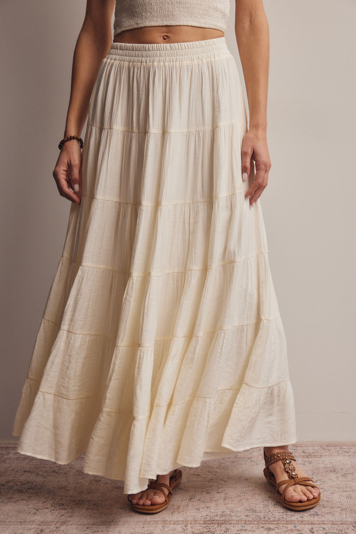 Cream Tiered Maxi Skirt