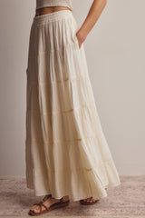 Cream Tiered Maxi Skirt