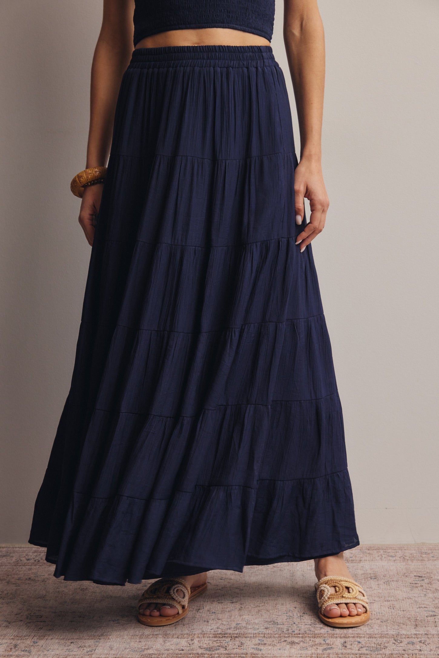 Navy Tiered Maxi Skirt