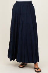 Navy Tiered Maxi Skirt