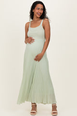 Sage Textured Knit Shoulder Tie Maternity Midi Dress
