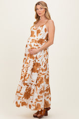 Mocha Floral Tiered Cutout Tie Back Maternity Maxi Dress