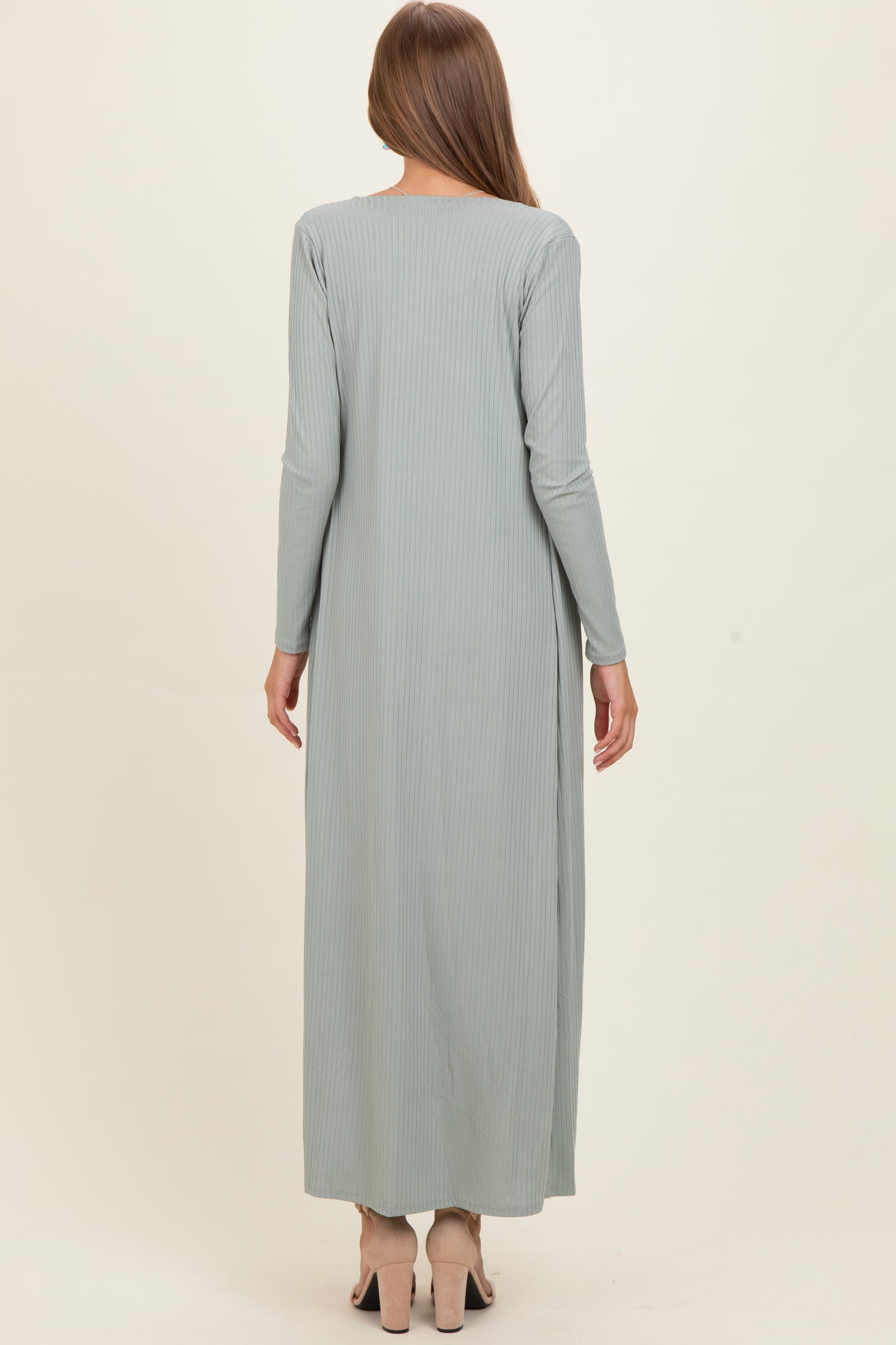 New Sage Ribbed Sleeveless Dress Cardigan Maternity Set