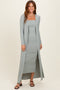 New Sage Ribbed Sleeveless Dress Cardigan Set