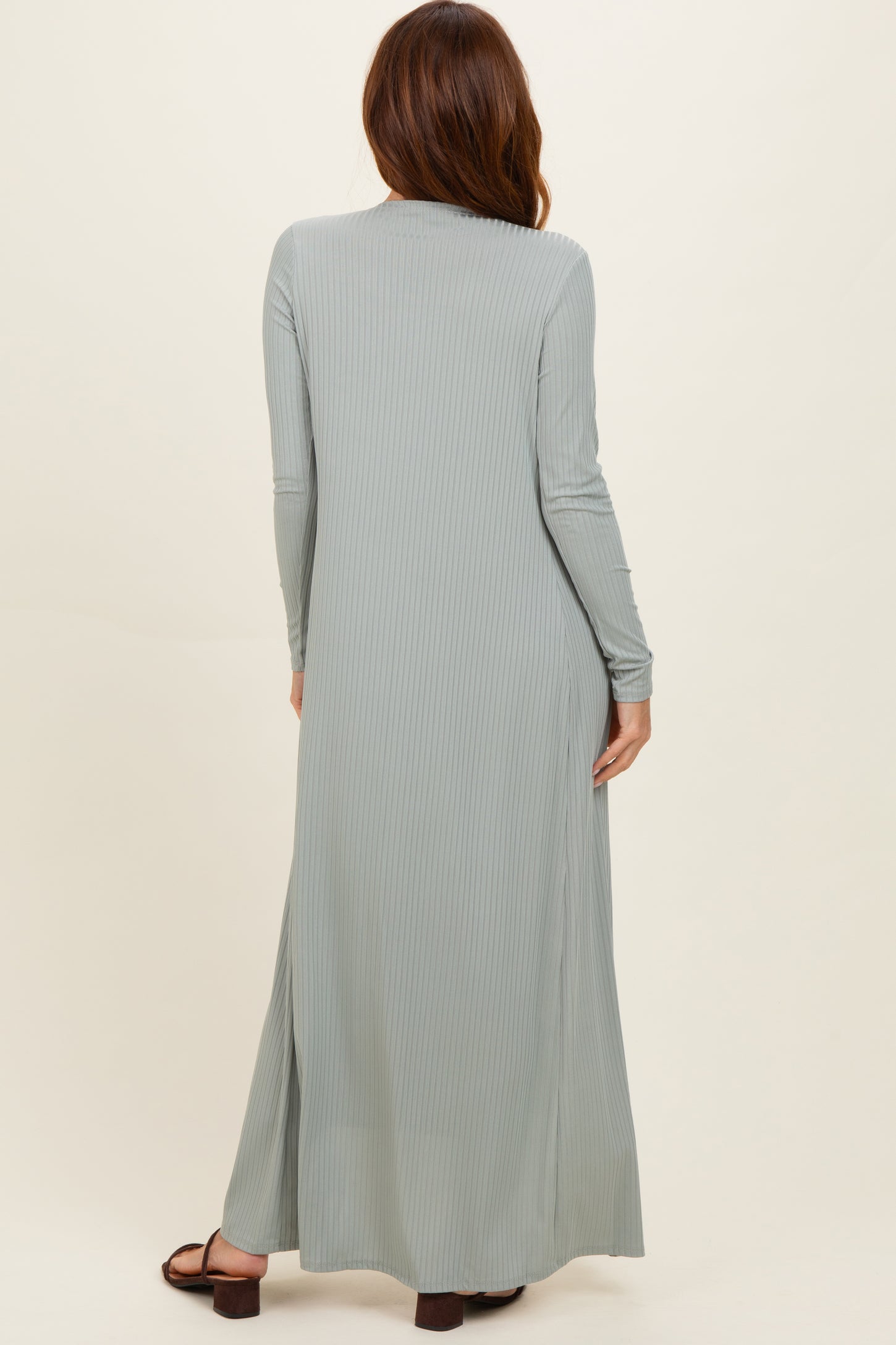 New Sage Ribbed Sleeveless Dress Cardigan Set