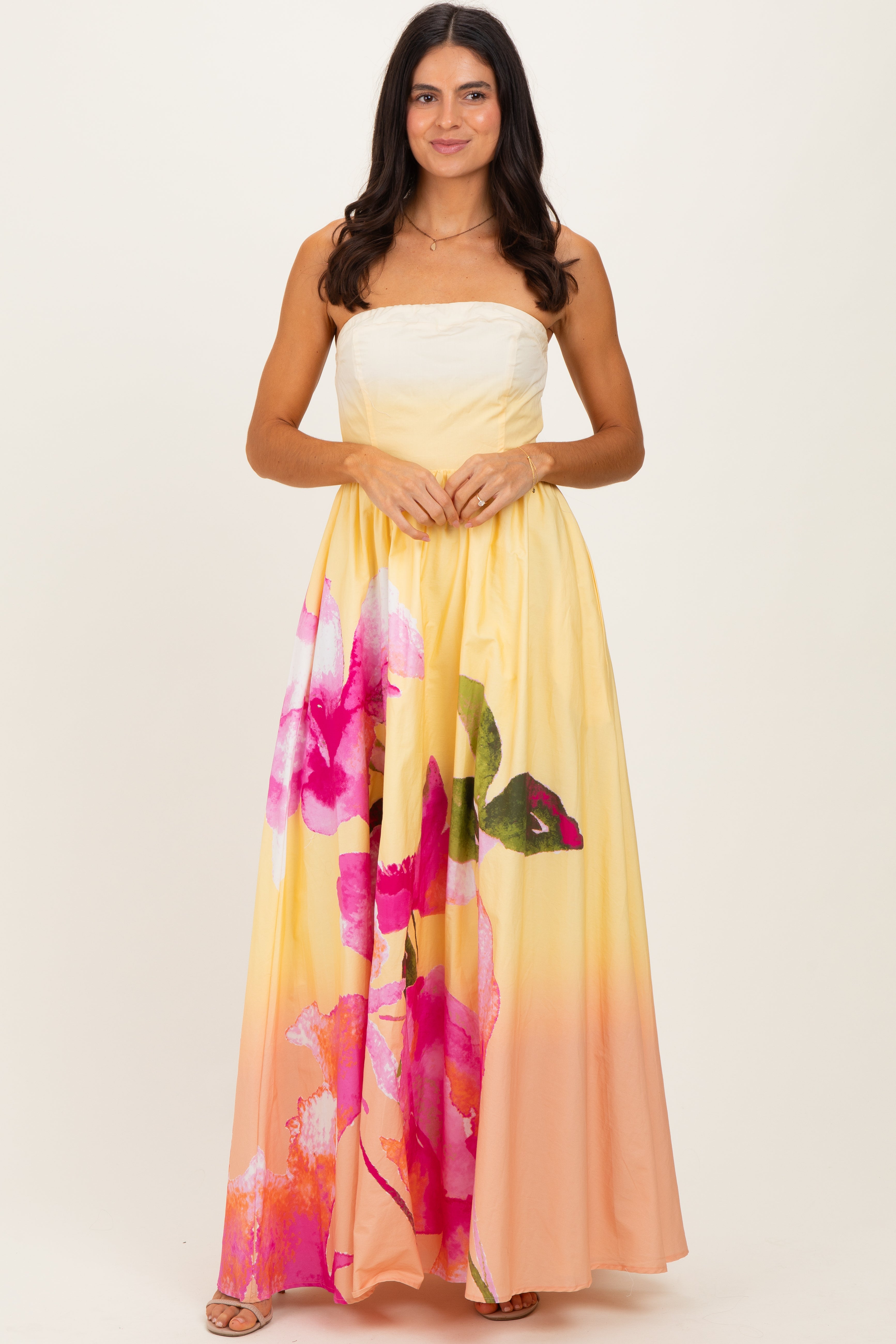 Light Yellow Floral Strapless Maxi Dress – PinkBlush