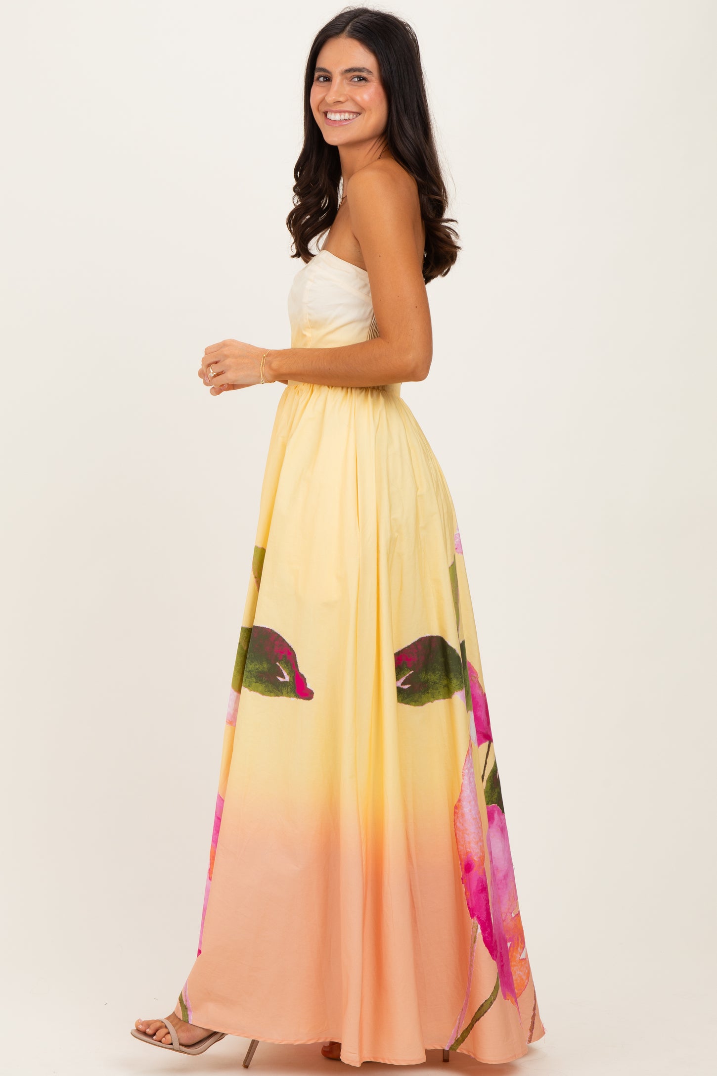 Light Yellow Floral Strapless Maxi Dress – PinkBlush