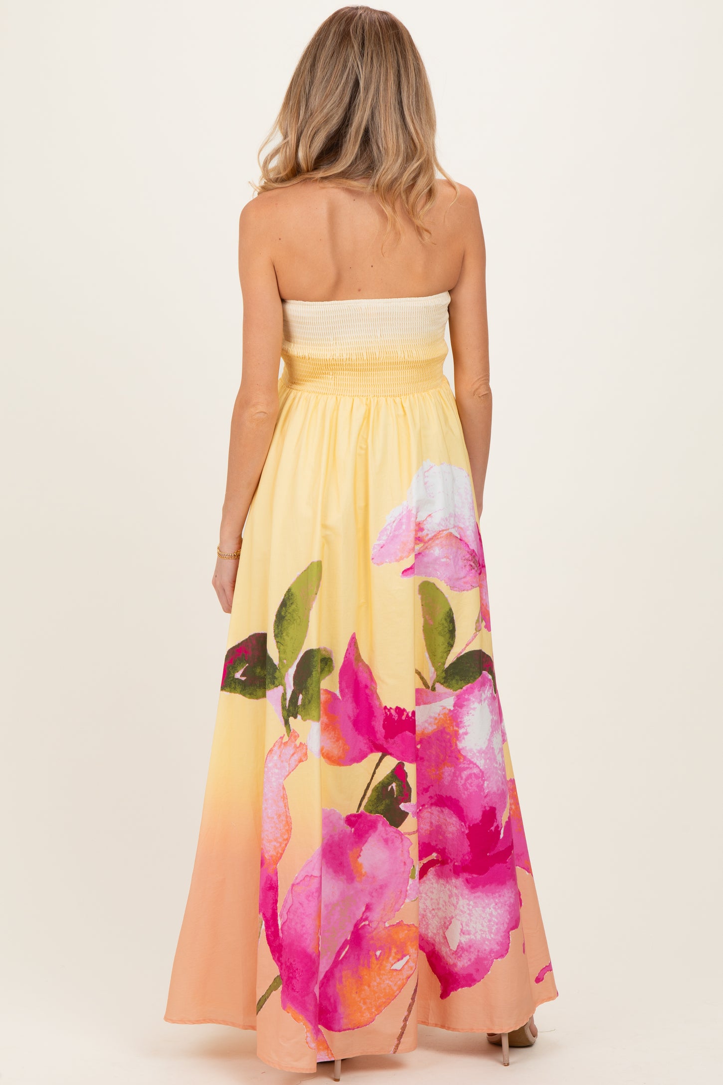 Light Yellow Floral Strapless Maternity Maxi Dress – PinkBlush