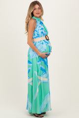 Mint Floral Chiffon Halter Maternity Maxi Dress
