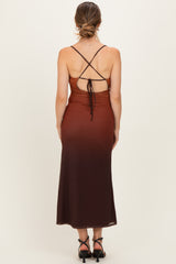 Ombre Brown Mesh Draped Neck Maternity Maxi Dress