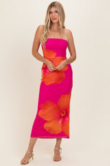 Fuchsia Floral Strapless Maxi Dress