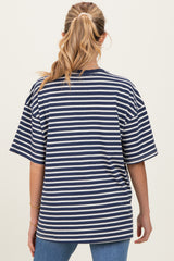 Navy Striped Short Sleeve Crew Neck Oversized Cotton Maternity Top