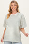 Sage Striped Short Sleeve Crew Neck Oversized Cotton Maternity Top