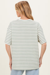 Sage Striped Short Sleeve Crew Neck Oversized Cotton Maternity Top