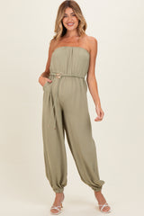 Olive Crinkled Tube Balloon Maternity Jumpsuit