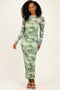 Light Olive Floral Mesh Overlay Maxi Dress