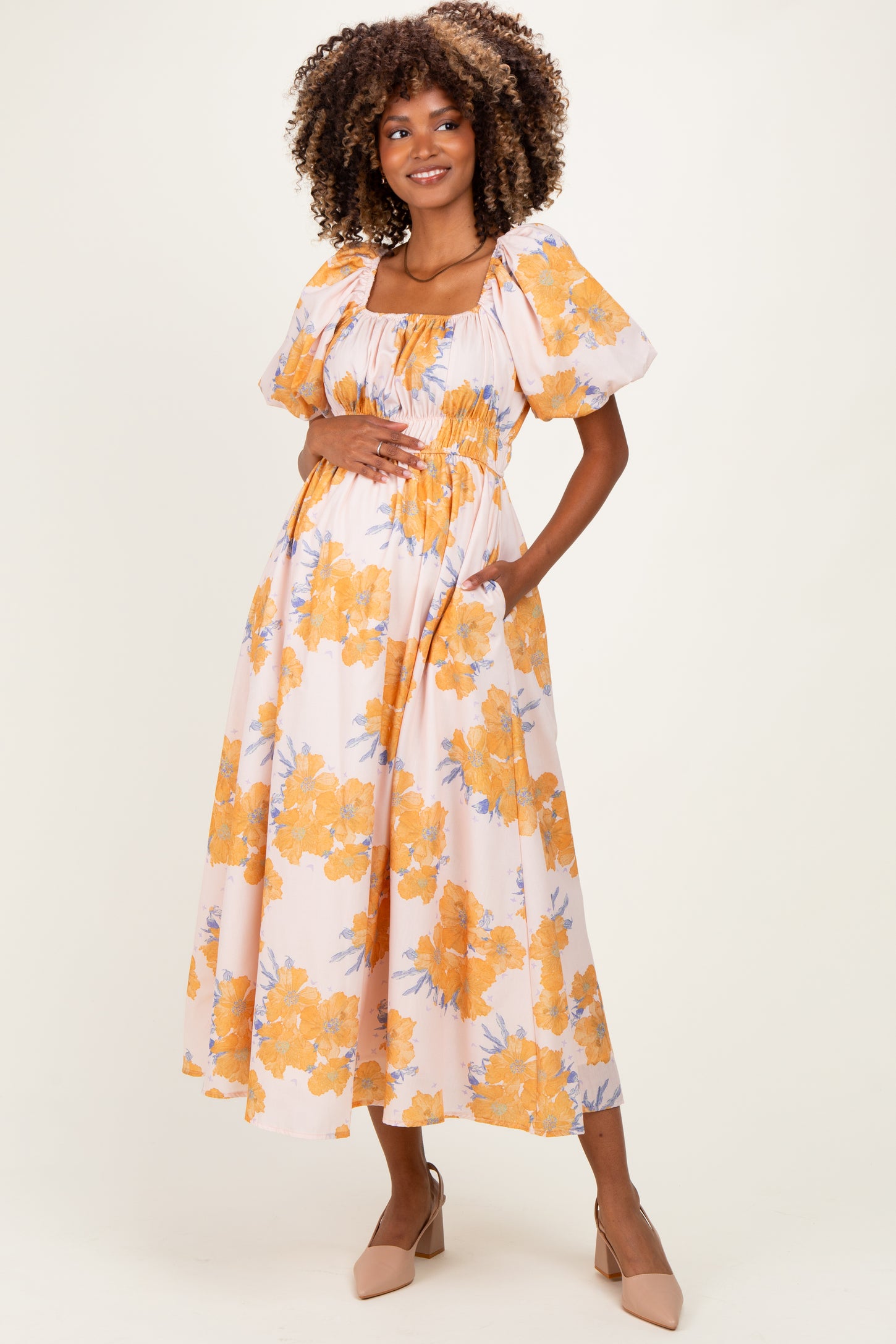 peach floral midi dress Nobody Like You Floral Midi Dress - White and Peach, Medium | Hazel and Olive