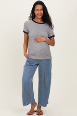 Ivory Navy Trimmed Striped Maternity Top