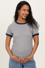 Ivory Navy Trimmed Striped Maternity Top