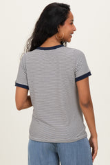Ivory Navy Trimmed Striped Maternity Top