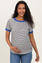 Ivory Blue Trimmed Striped Maternity Top