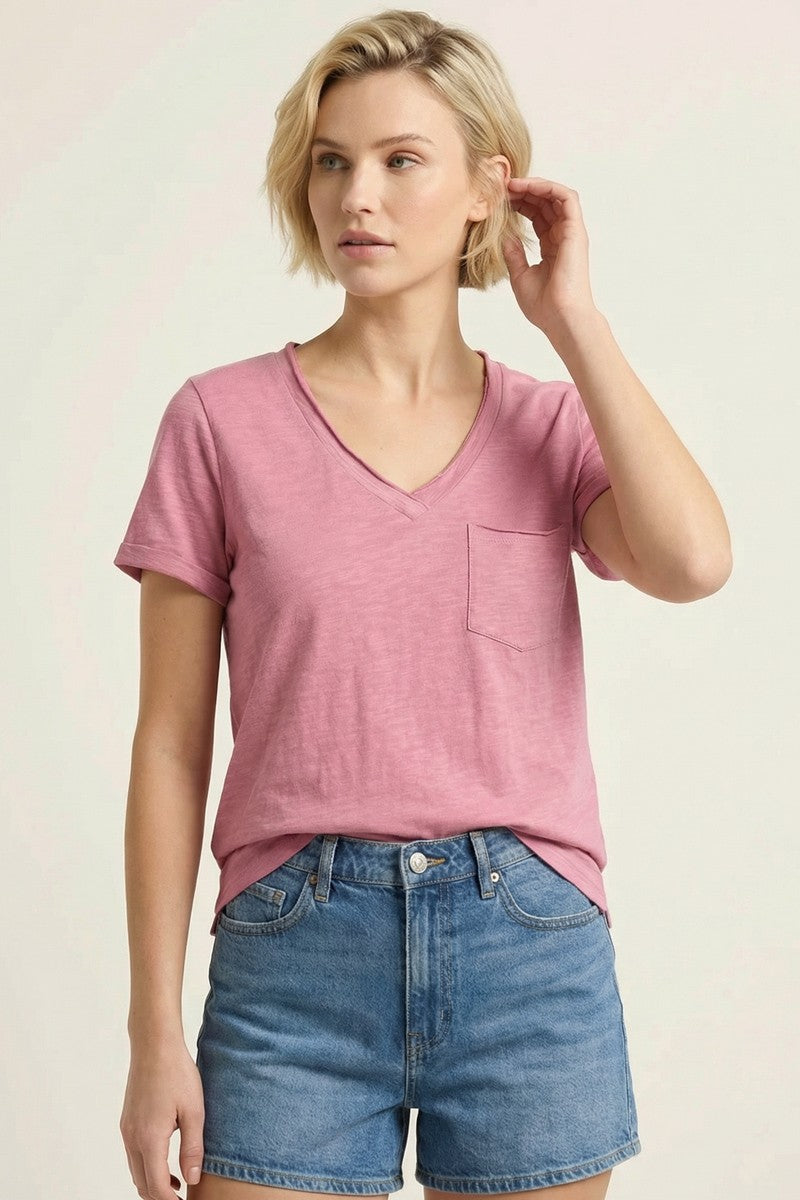 Pink Raw Edged Basic Slub Top