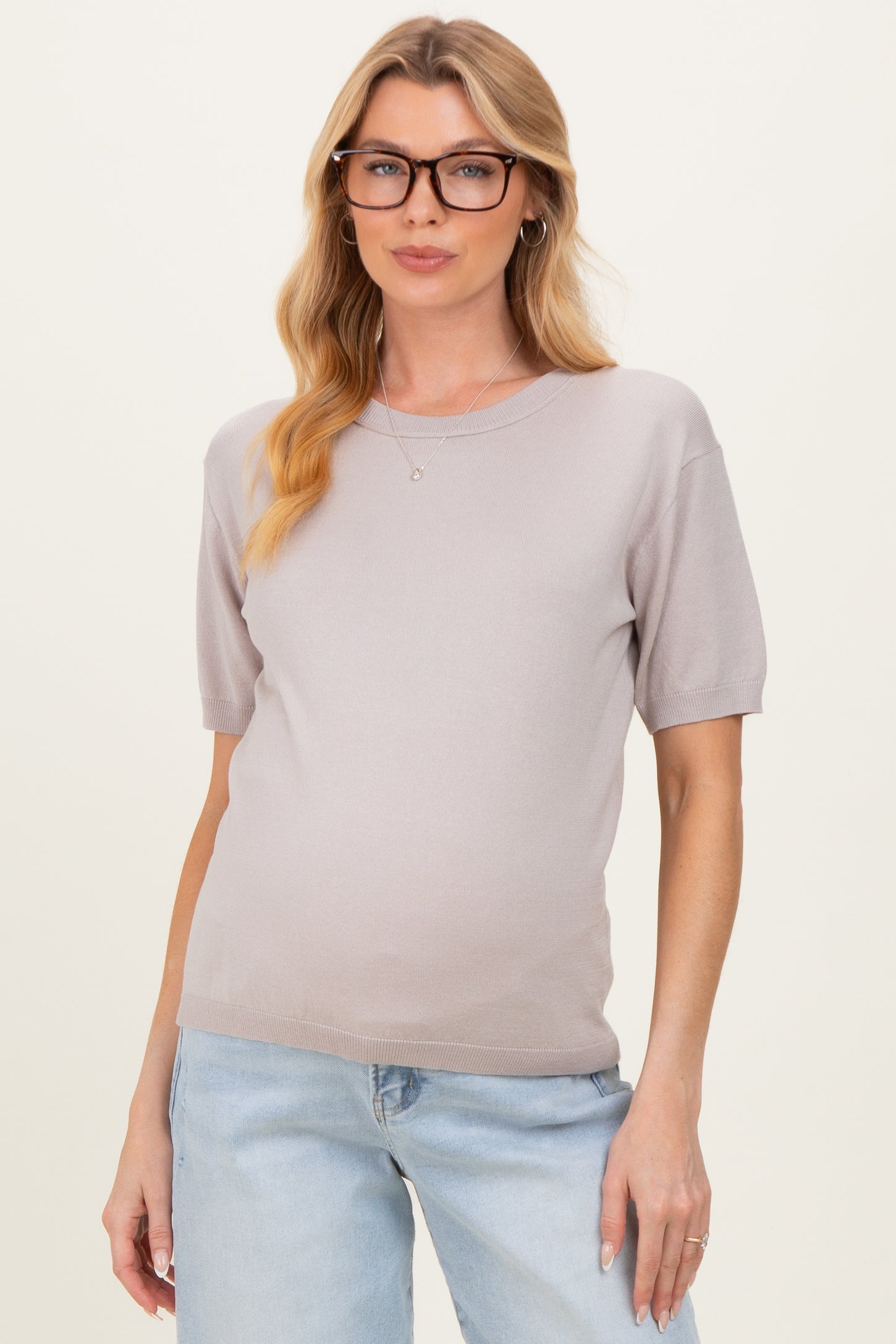 Grey Crew Neck Solid Maternity Sweater