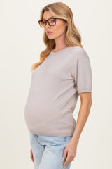 Grey Crew Neck Solid Maternity Sweater