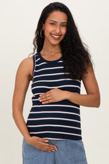 Navy Multi Striped Maternity Tank Top