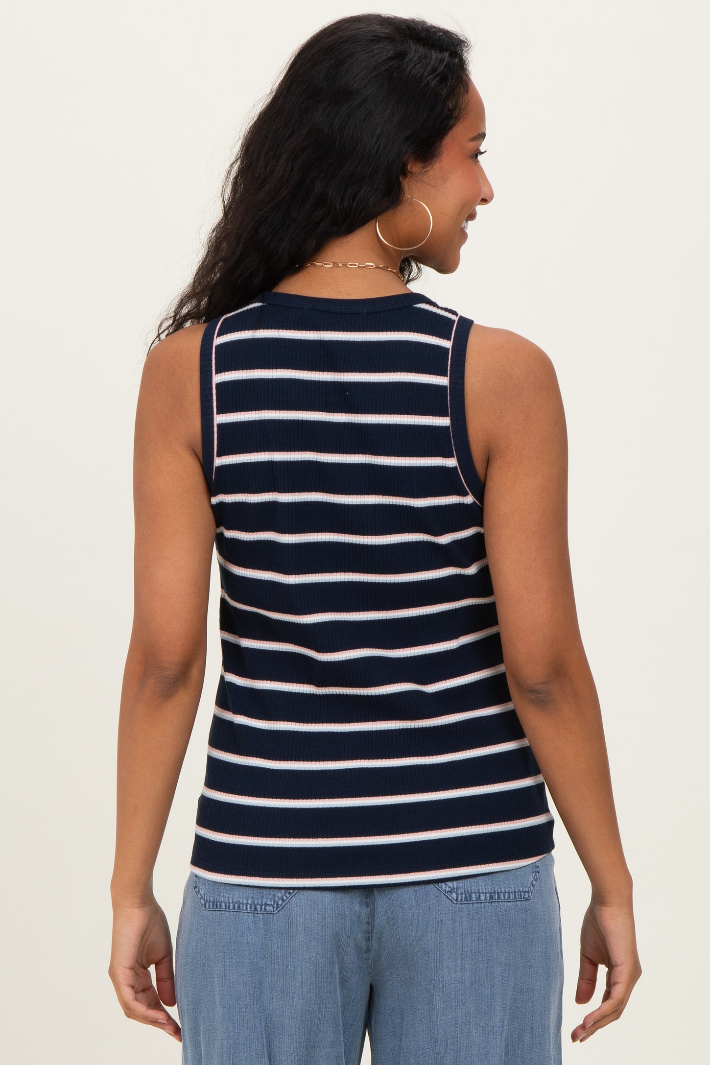 Navy Multi Striped Maternity Tank Top