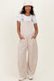 Taupe Pinstriped Barrel-Leg Maternity Overalls