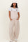 Taupe Pinstriped Barrel-Leg Maternity Overalls