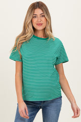 Green/White Short Sleeve Round Neck Stripe Maternity Tee