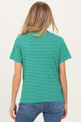 Green/White Short Sleeve Round Neck Stripe Maternity Tee