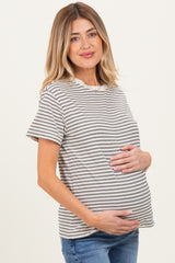 Beige/Black Short Sleeve Round Neck Stripe Maternity Tee