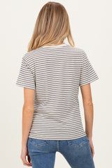 Beige/Black Short Sleeve Round Neck Stripe Maternity Tee